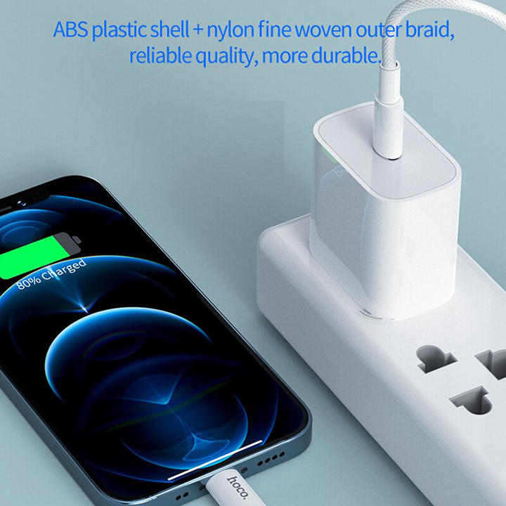 Cáp sạc nhanh chân cắm TypeC - iP dành cho điện thoại thông minh, bọc dù siêu bền, hãng Hoco - tích hợp sạc nhanh