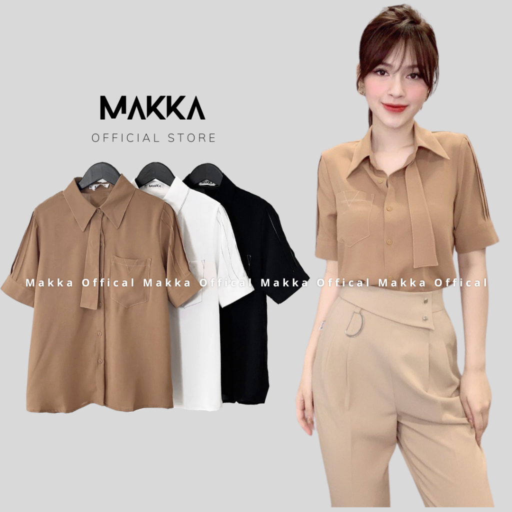 Áo sơ mi cộc tay MAKKA, áo kiểu Hàn Quốc, sơ mi dài chất lụa nhuyễn cao cấp 3927