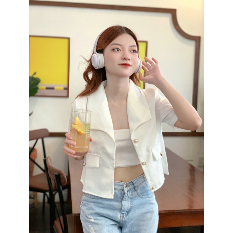 Áo Croptop Vest Sơ Mi nút ngọc sang trọng kiểu Tây vải Thời Trang - AAG99- SM010