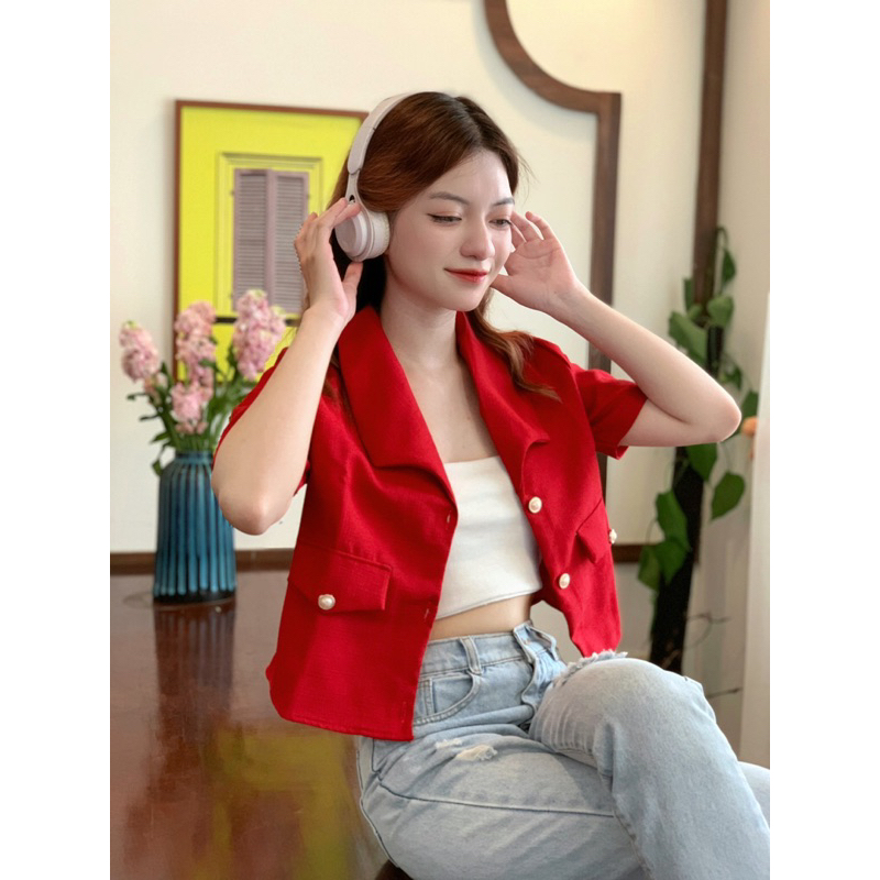 Áo Croptop Vest Sơ Mi nút ngọc sang trọng kiểu Tây vải Thời Trang - AAG99- SM010
