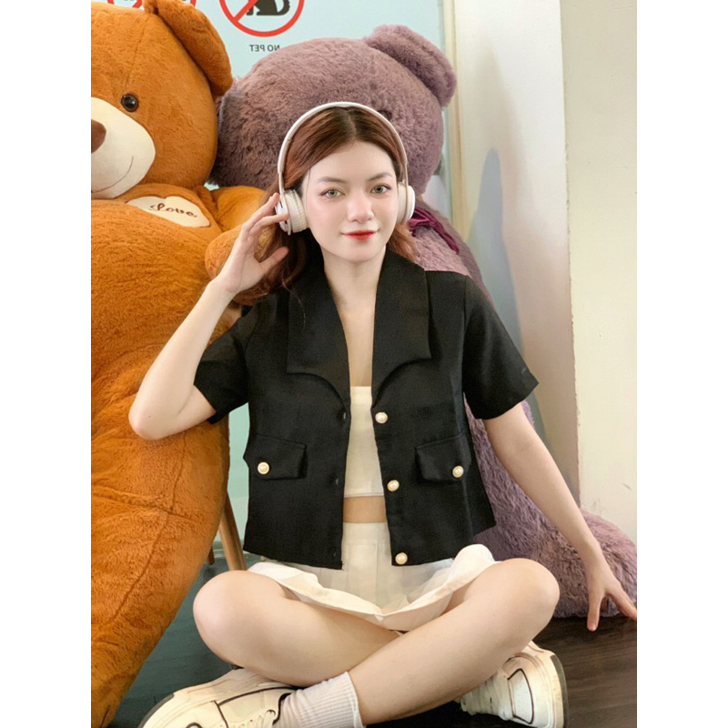 Áo Croptop Vest Sơ Mi nút ngọc sang trọng kiểu Tây vải Thời Trang - AAG99- SM010