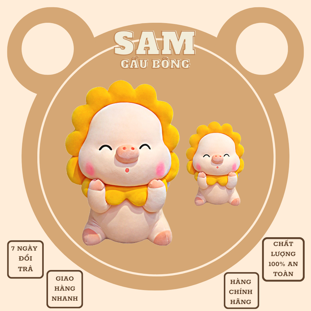 Thú Nhồi Bông Hình Chú Heo Hoa Hướng Dương Cao Cấp Nhà Sam, Gấu Bông mềm mịn