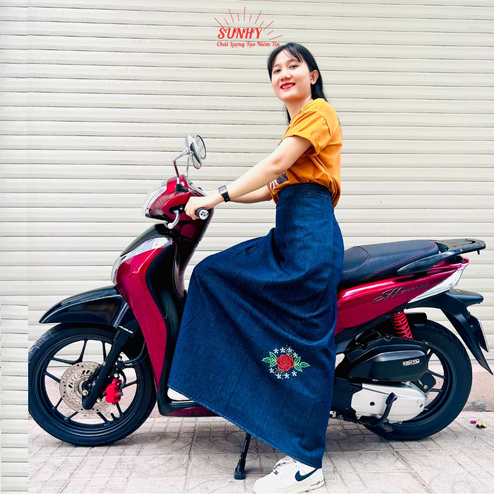 Váy chống nắng jean nút bấm thêu cao cấp SUNHY SHOP