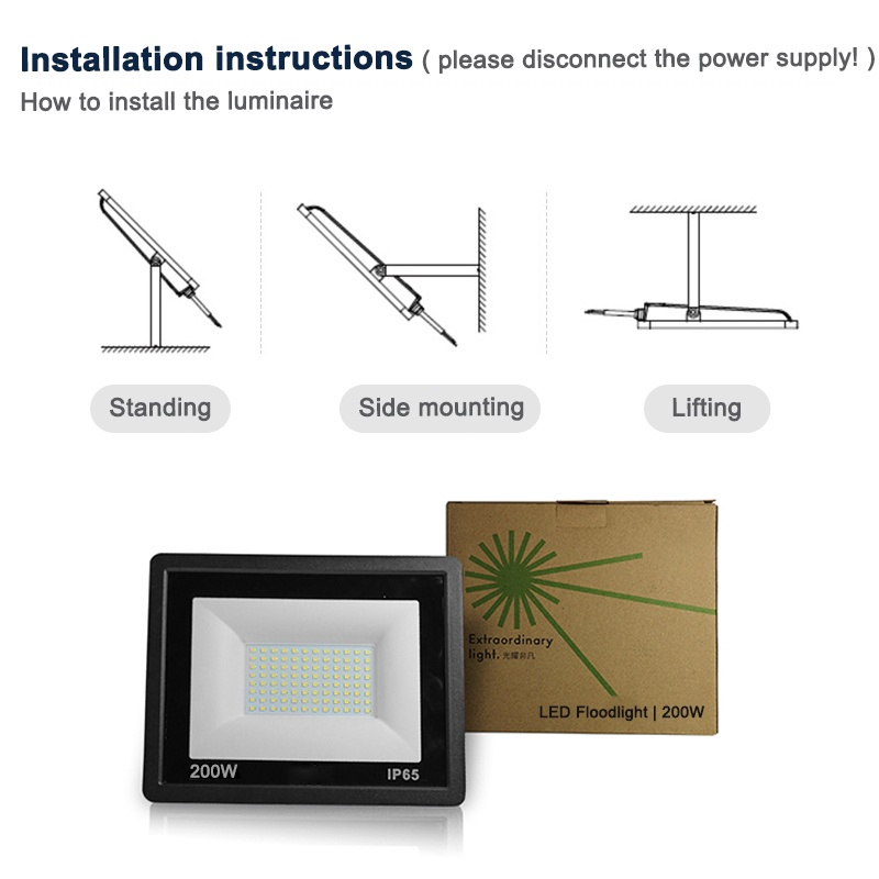 Đèn Led Pha 200W 300W ngoài trời, IP66 Chống thấm Đèn Hắt Sân Vườn Siêu Sáng, 220V