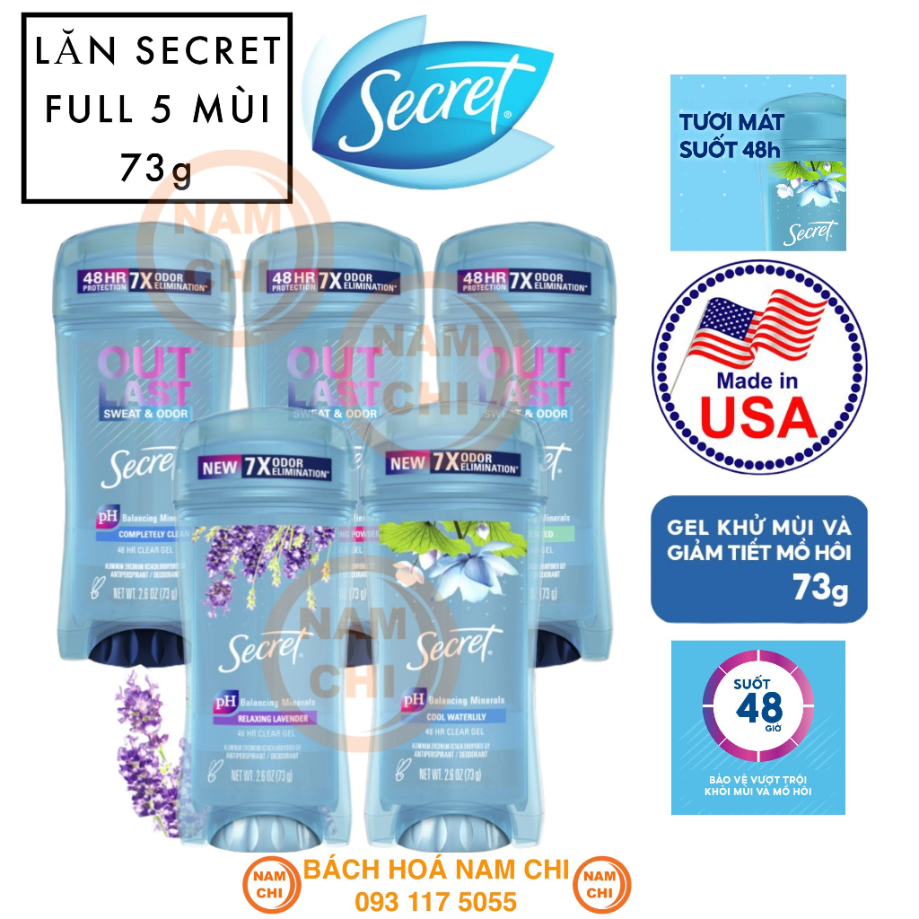 Lăn Khử Mùi SECRET 73g Dạng Gel - Hàng Mỹ - Giảm Tiết Mồ Hôi và Khử Mùi