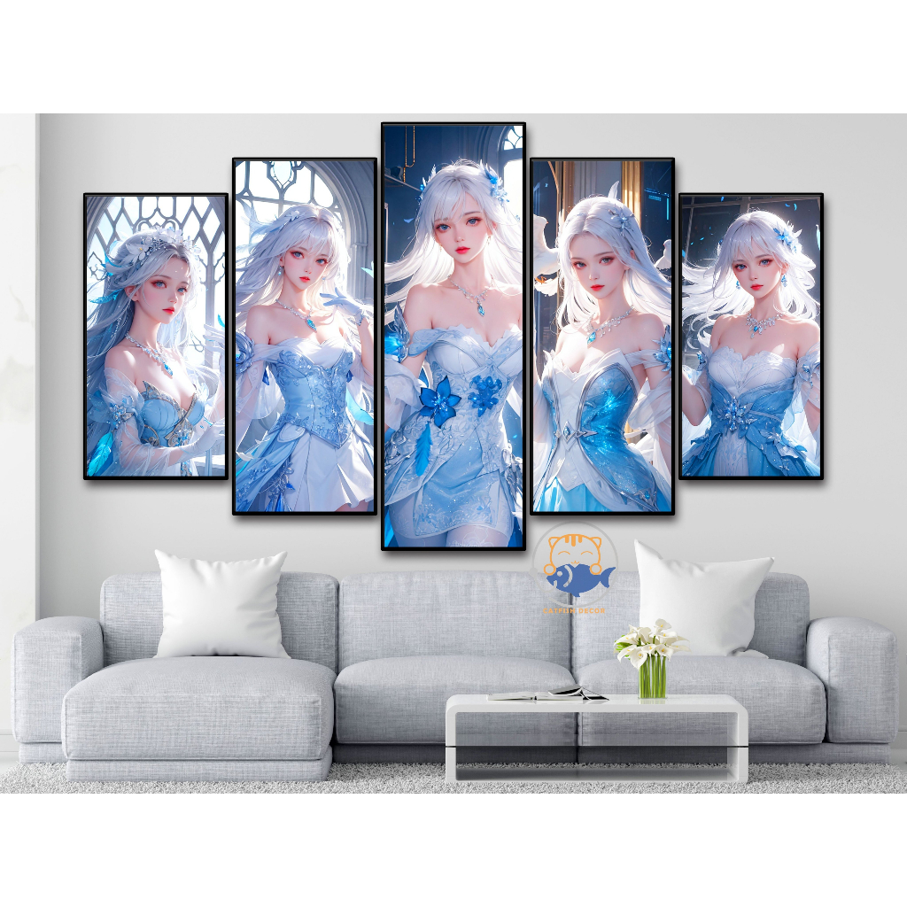 Tranh ghép 5 tấm decor gaming - AI Girls