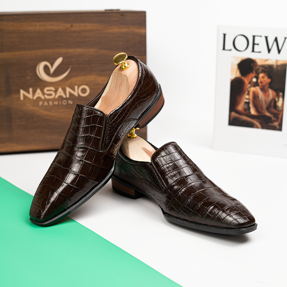 Dày tây nam công sở da bụng cá sấu thật đế cao su chính hãng NASANO GA1101