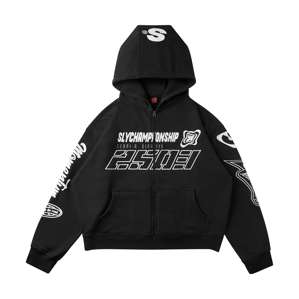 Áo hoodie zip SLY Racing màu đen