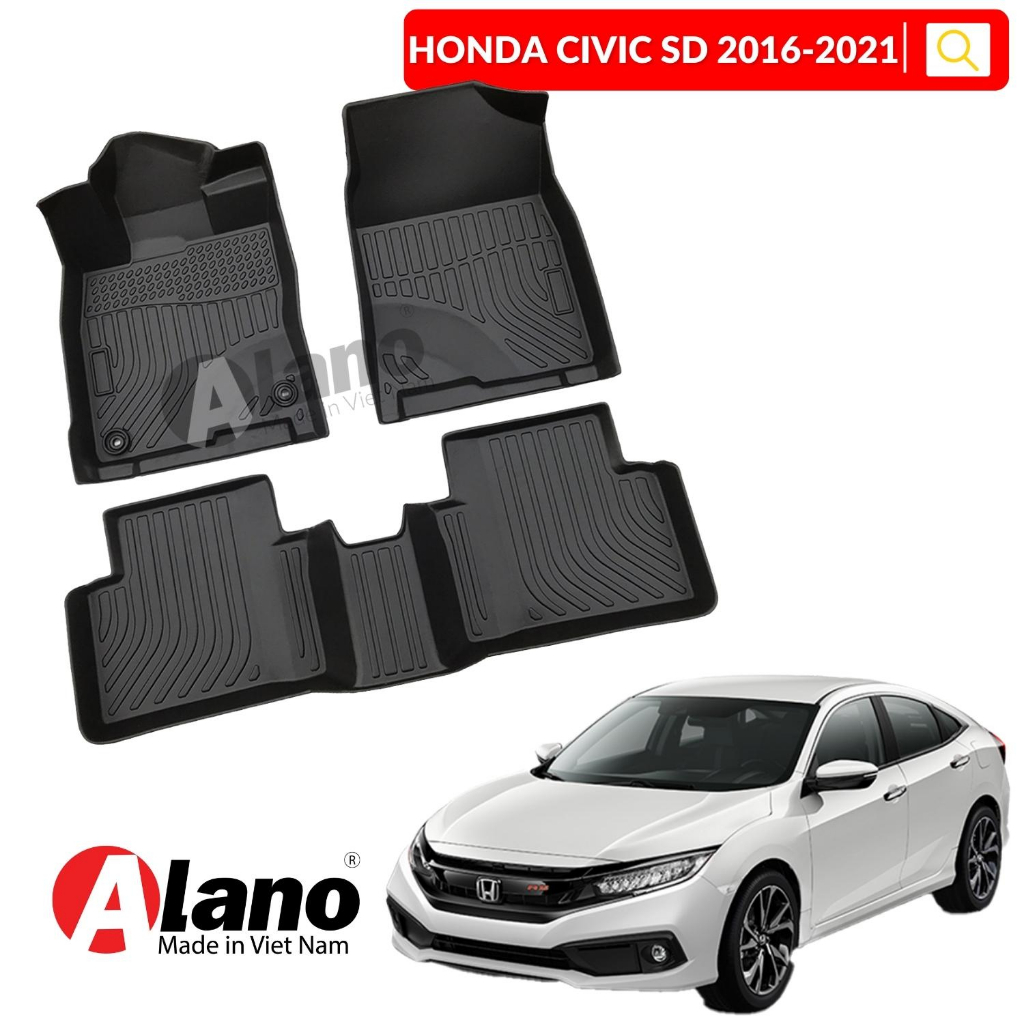 Thảm Lót Sàn Xe Ô Tô Honda Civic Sedan 2016-2021 - Chất Liệu TPE Cao Cấp - Nhãn Hiệu ALANO