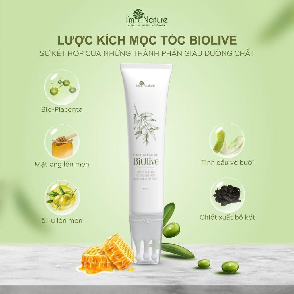 Serum Dưỡng Tóc Biolive I'm Nature Đầu Bi Chải Massage 60ml Tặng Kèm Nước Hoa