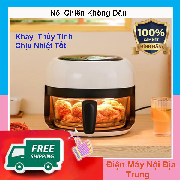 (Hàng Có Sẵn) Nồi Chiên Không Dầu Mẫu Mới Thiết Kế Khay Thủy Tinh Chịu Nhiệt Tốt Màu Trắng Sang Trọng Dễ Chùi Rửa