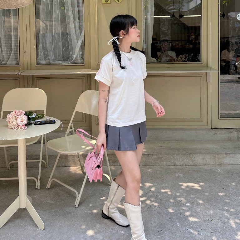 Áo thun baby tee form fit chữ K Pika.clothingg, Áo phông baby tee sọc đen trắng mẫu mới 2023