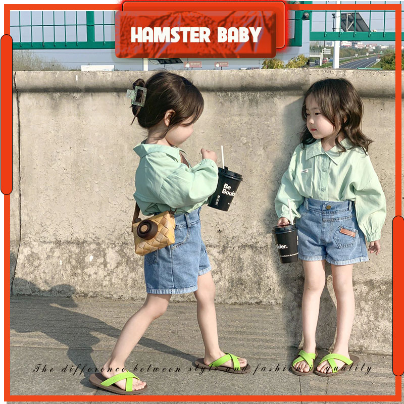 Set áo sơ mi và quần short jean có bán rời HAMSTER BABY style Hàn chất đẹp
