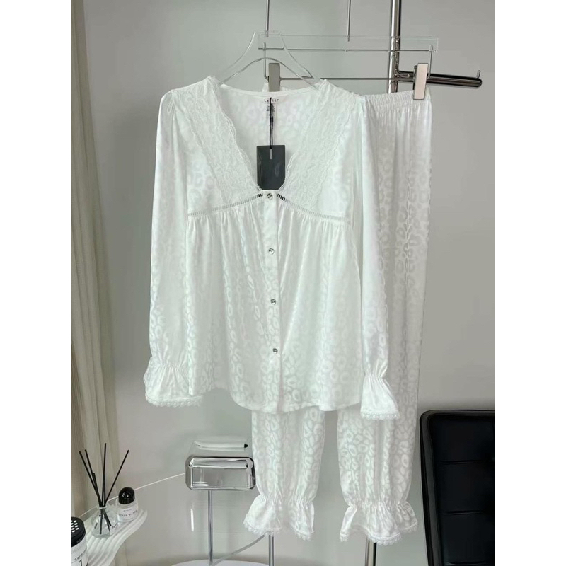 Bộ Ngủ Pijama mặc nhà xước dài tay BEO TRẮNG