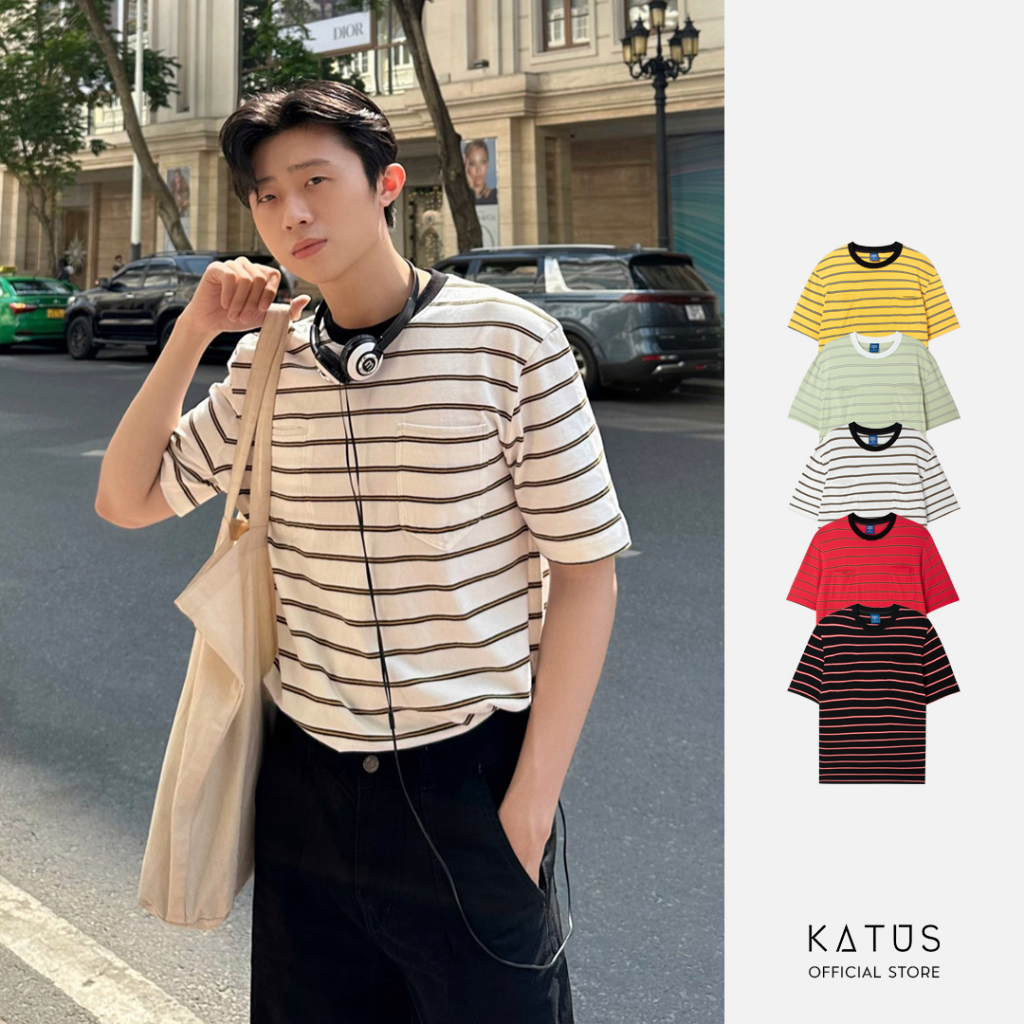 Áo thun nam sọc ngang ngắn tay HB phối 2 túi trẻ trung năng động chất liệu cotton thoáng mát mềm mịn | KATUS STORE 00134