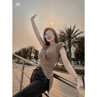 Áo thun body ôm xoắn bụng khuy cài