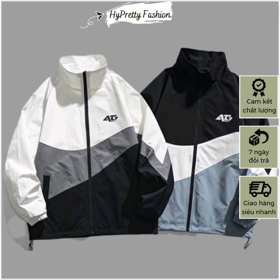 Áo gió nam chữ AT7 2 lớp phối chéo, áo khoác dù cổ trụ unisex có túi trong dây kéo xịn HYPRETTY