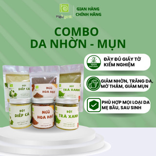 Combo Chuyên da mụn Ngũ hoa hạt, Trà xanh, Diếp cá HaPu Organic Mặt Nạ Bột Thiên Nhiên Hapuganic