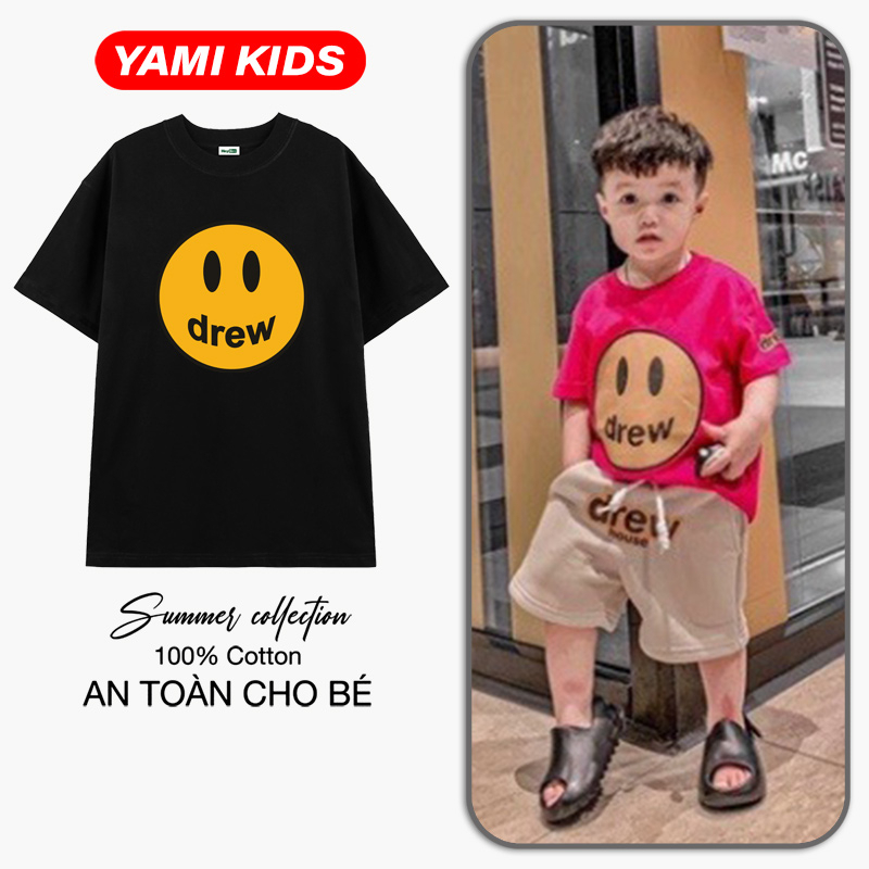 Áo phông trẻ em cho bé trai bé gái cổ tròn Drew Mặt Cười áo thun gia đình chất cotton mềm mại thoải mái Yami Kids