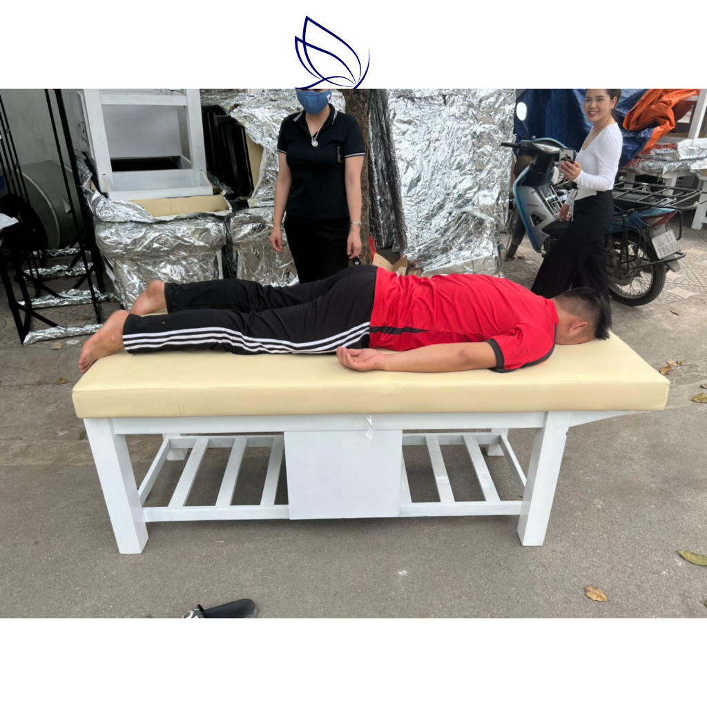 Giường spa massage khung gỗ có tủ, đệm nhập khẩu sẵn hàng, lựa chọn kích thước, giao hàng toàn miền Bắc