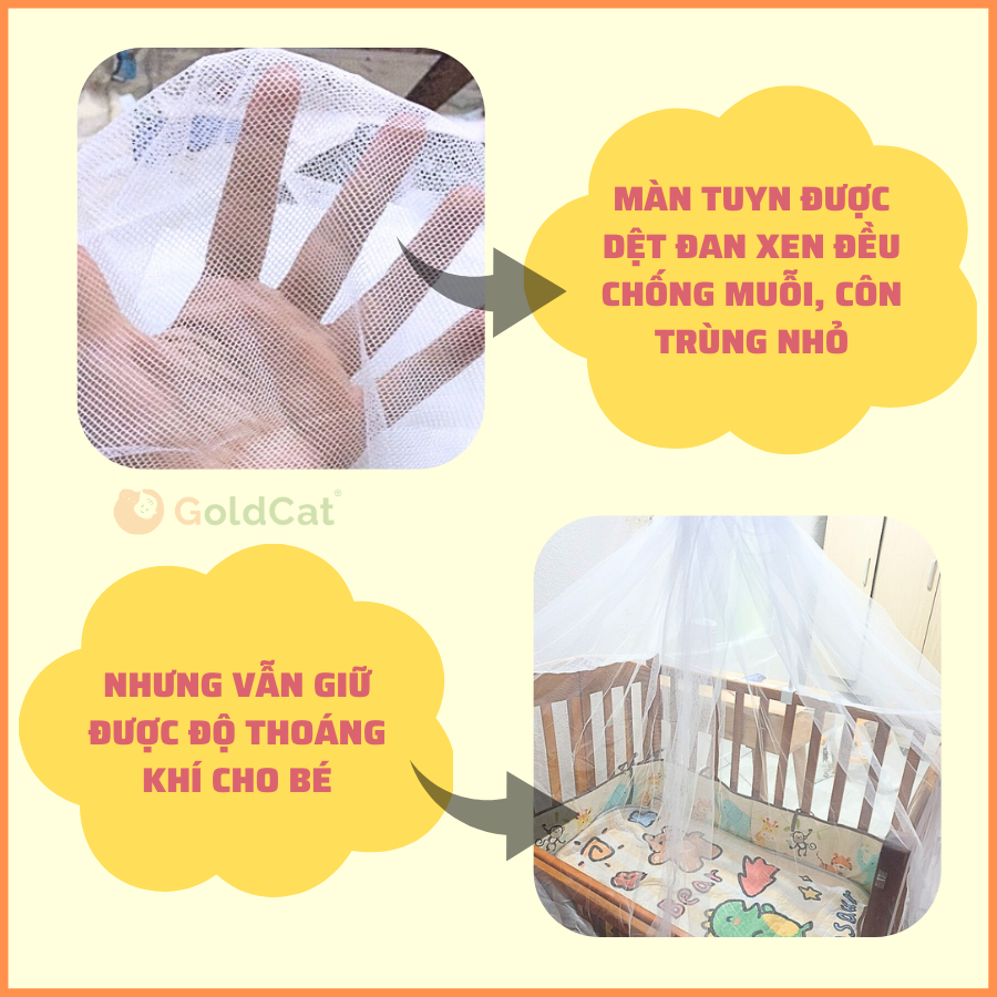 Bộ Màn Kèm Cây Treo Sơn Tĩnh Điện GOLDCAT Dùng Cho Nôi Cũi, Chất Liệu Vải Mắt Lưới, Bảo Vệ Giấc Ngủ Con.