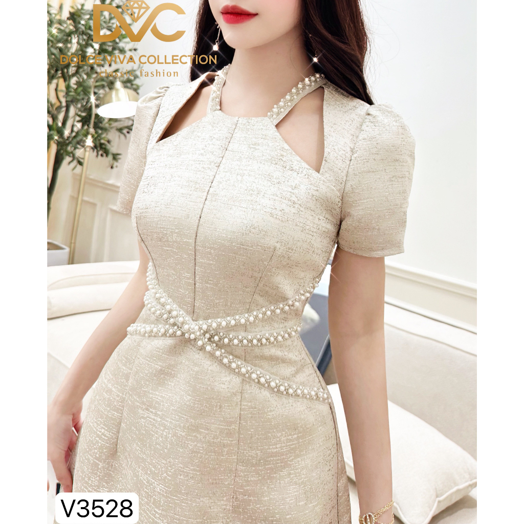 Váy Tafta Cổ Yếm Đính Ngọc Dáng A Nữ Tính 3528 - Váy Thiết Kế - DVC DOLCE VIVA COLLECTION