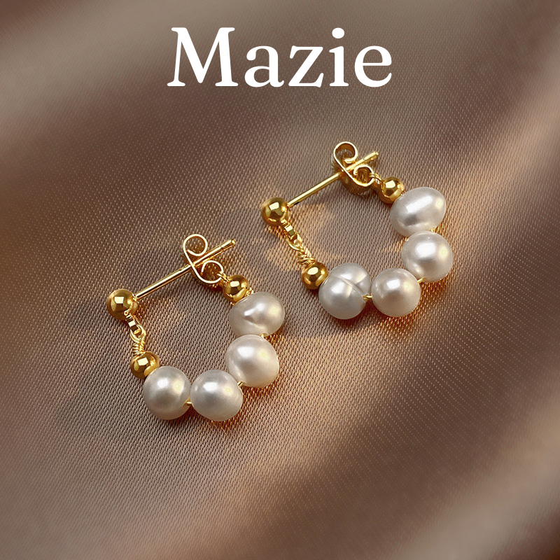 Bông tai nữ BẠC 925 ngọc trai nhân tạo Mazie Accessories dáng thả phụ kiện trang sức phong cách Hàn Quốc ME001