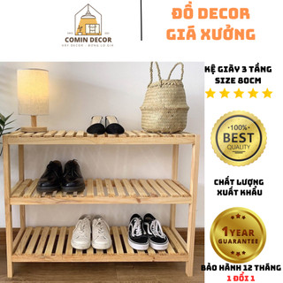 Kệ giày 3 tầng - gỗ thông nhập khẩu - size 80cm comin decor