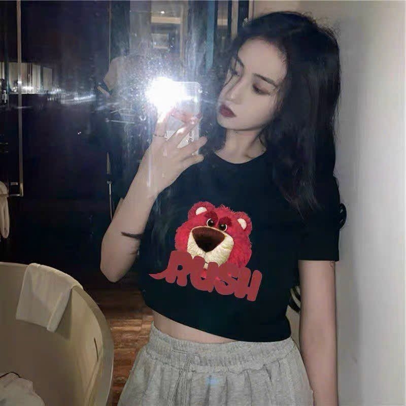 Áo Croptop Thêu Hình Chữ Cổ Tròn