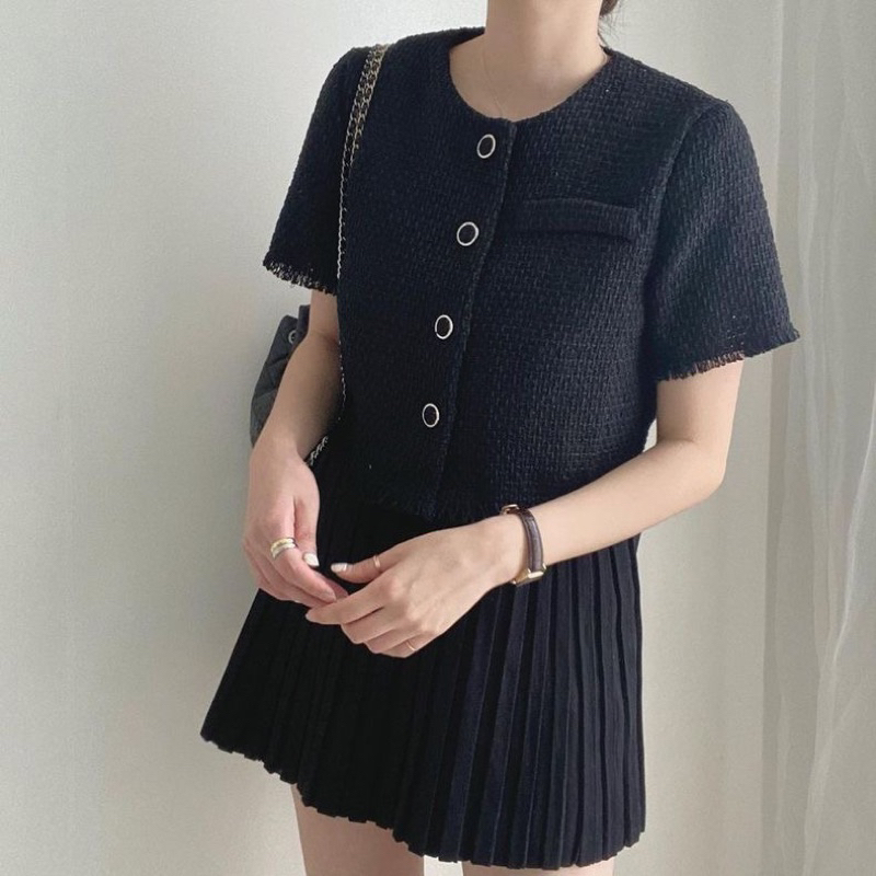 ÁO DẠ TWEED DÁNG NGẮN VIỀN TUA RUA HÀN QUỐC