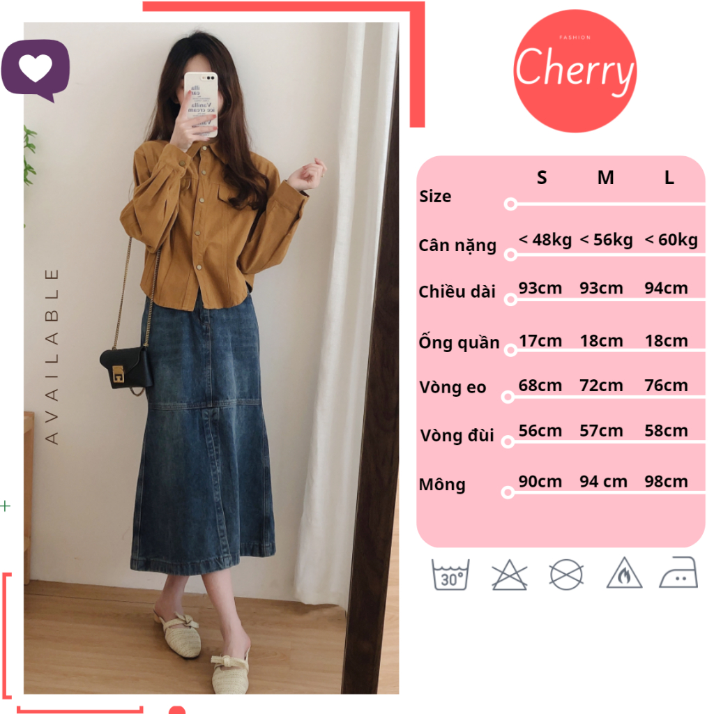 Chân váy jean nữ dáng đuôi cá xẻ tà giữa CHERRY phong cách hàn quốc, chân váy bò đuôi cá cạp cao dễ phối đồ T067 | BigBuy360 - bigbuy360.vn