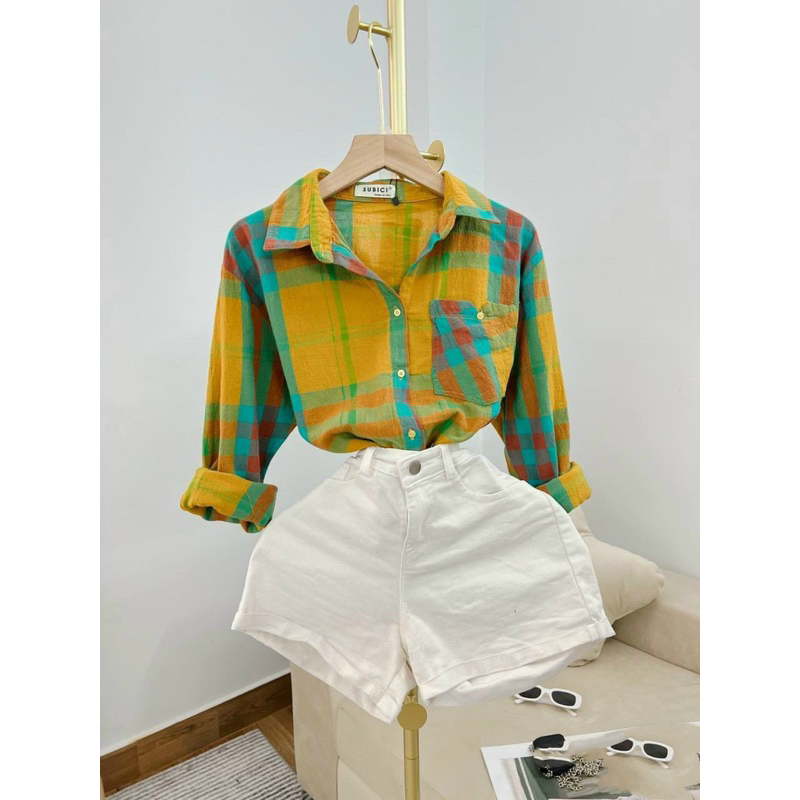 Áo SơMi Kẻ Ô Màu Tươi Sáng Mặc Vào Sáng Da - Phong Cách Hàn Quốc