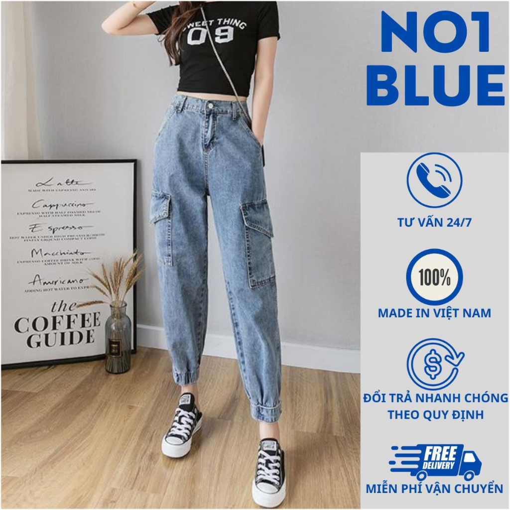 Quần Jean nữ TÚI HỘP BÓ GẤU xì teen trẻ trung mới nhất-NO1 BLUE-quần baggy nữ basic chất bò cạp chun vải đẹp cap cấp
