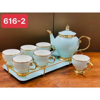 Bộ 6 cốc kèm khay sứ xanh ngọc 616-2 cao cấp sang trọng