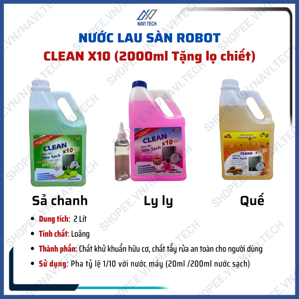 Nước lau sàn, nhà chuyên dụng cho Robot hút bụi lau nhà Ecovacs Deebot, Xiaomi, Dreame, Roborock, Mijia,Nanos, X10 2 LÍT | BigBuy360 - bigbuy360.vn