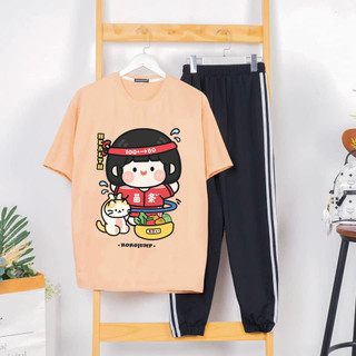 Sét Bộ Quần Áo Thời Trang Nữ MEO Fashion Ngắn Tay Mặc Đi Chơi, Áo Da Cotton In 3D Em Bé Mèo Mix Quần Thun Bo Gấu