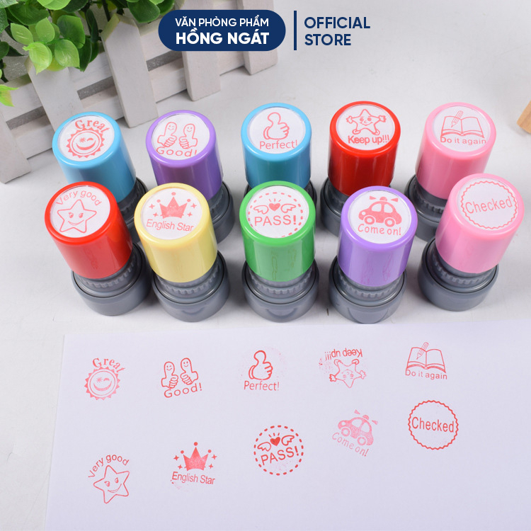 Con Dấu Nhựa Thỏi Son⭐️lời khen thưởng chữ tiếng anh mộc sáp đóng dấu stamp cho bé GC39