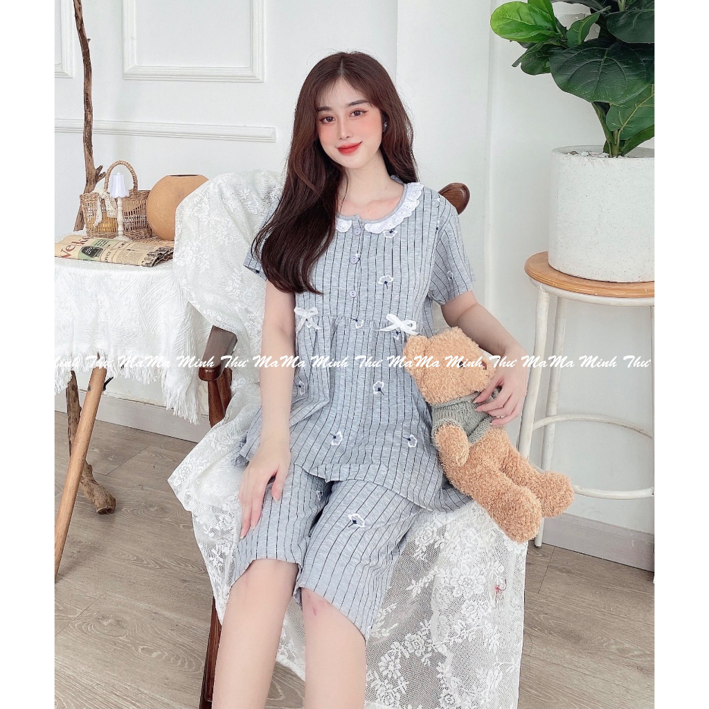 Bộ bầu - bộ sau sinh - chất liệu cotton - kiểu mới thời trang ( sọc bông - lửng - QLTN - MS-02 )