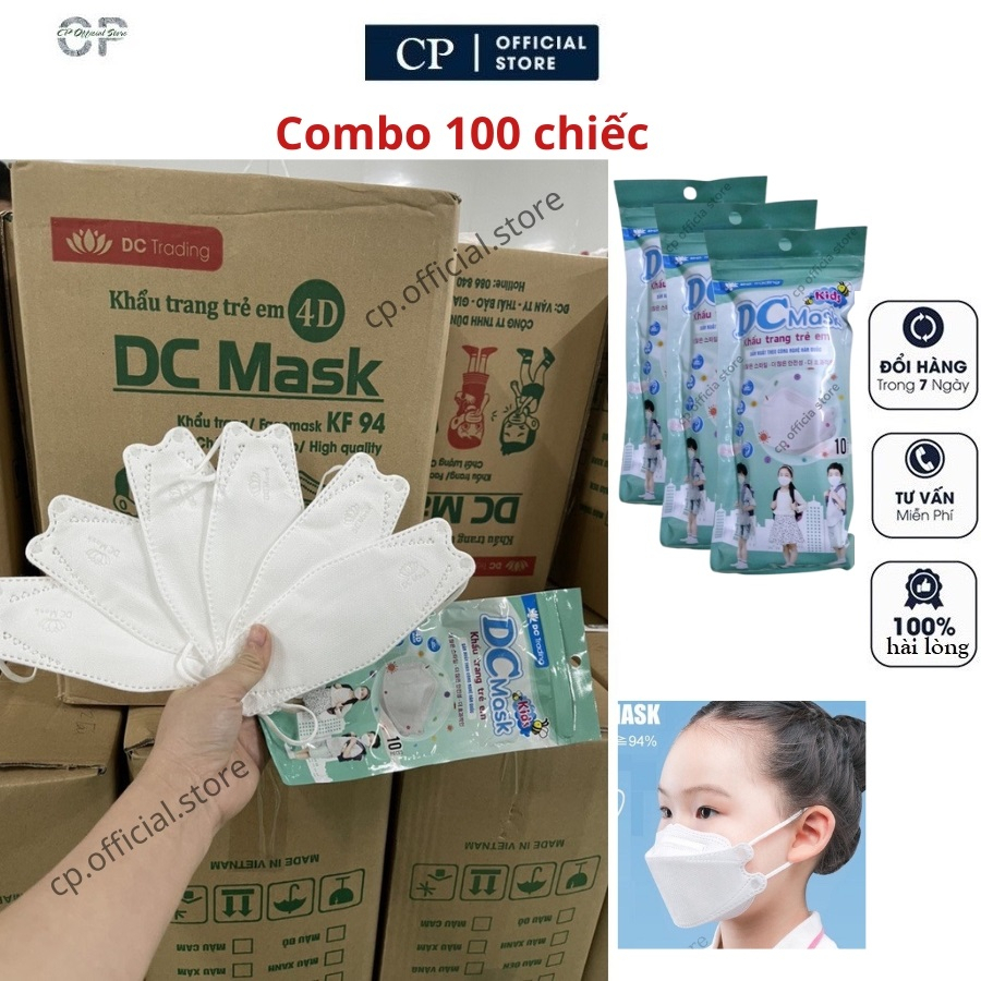 Combo 100 chiếc khẩu trang trẻ em trắng tinh 4D KF94 Dũng Công chính hãng