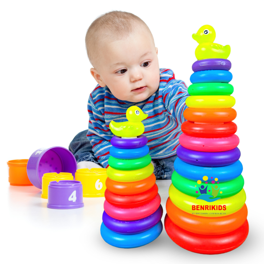 Bộ Đồ Chơi Tháp Xếp Vòng Nhiều Kích Cỡ Đa Dạng Màu Sắc Cho Bé Vừa Học Vừa Chơi