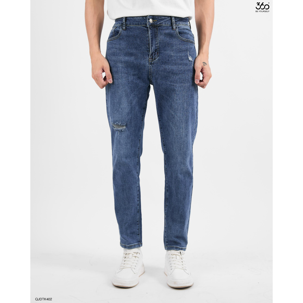 Quần jean nam rách màu xanh navy thương hiệu 360 Boutique form slim trẻ trung - QJDTK402