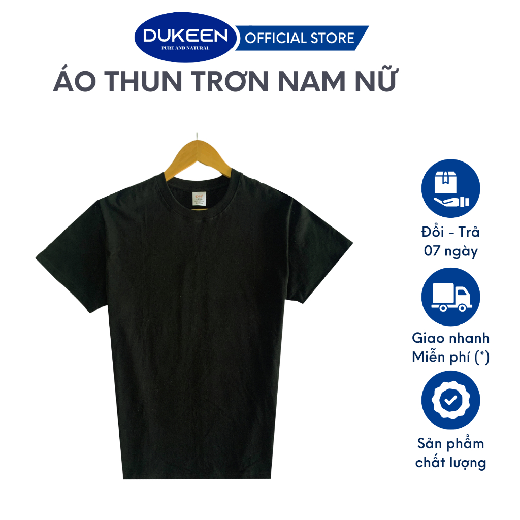 Áo thun trơn nam nữ basic đen trắng DUKEEN vải cotton co giãn 2 chiều vải trơn, mát mẻ không xù mã DK19