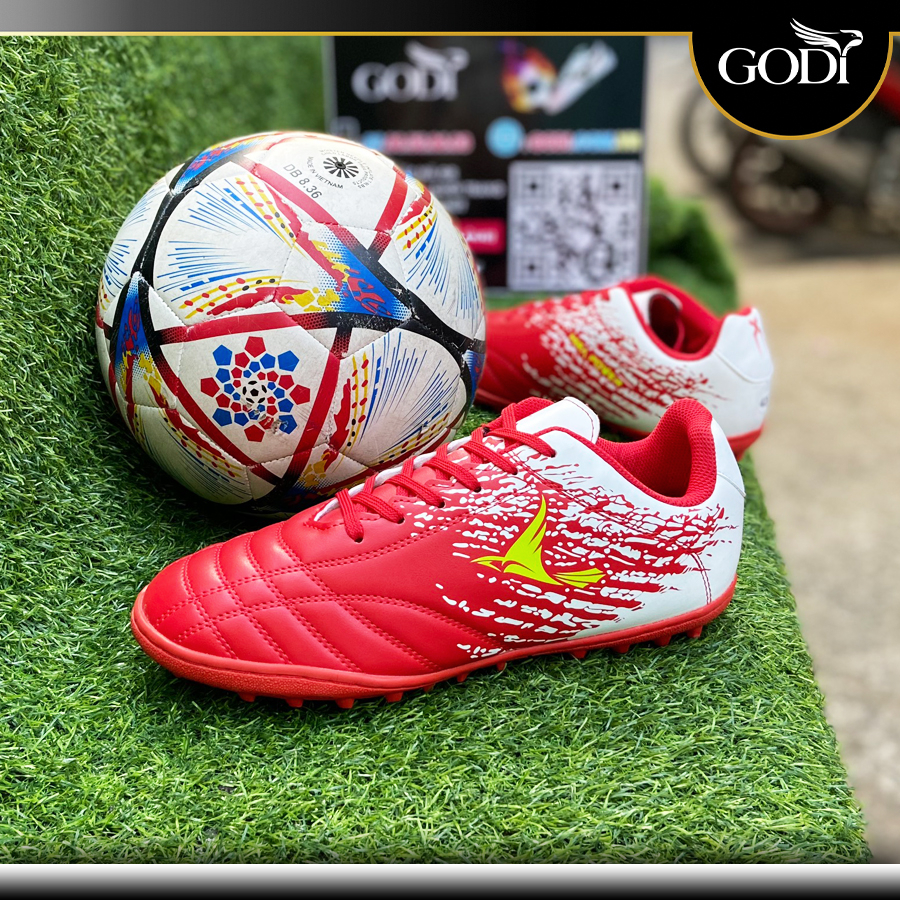 Giày đá banh nam SIZE LỚN sân cỏ nhân tạo từ size 38 đến size 44 size 45, Giày bóng đá cho người chân bè to màu đỏ, Godi