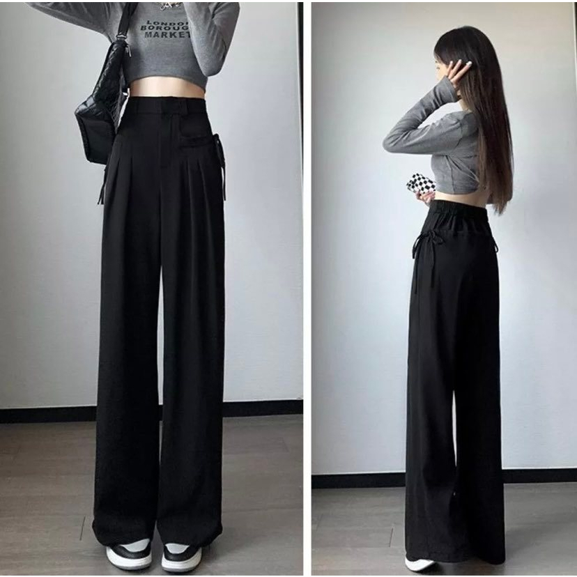 Quần Tây Ống Rộng Thắt Dây Nơ Trước Kèm 2 Túi