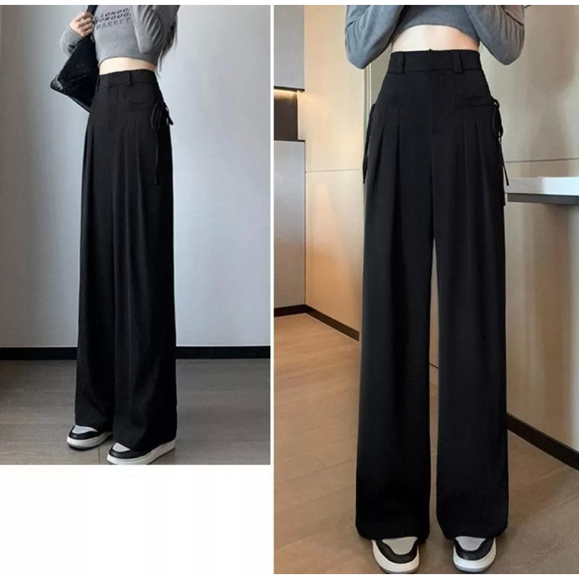 Quần Tây Ống Rộng Thắt Dây Nơ Trước Kèm 2 Túi