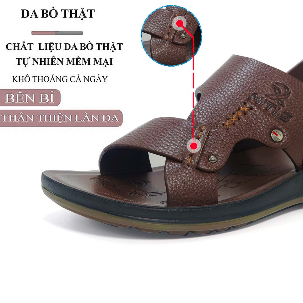 Dép quai hậu nam HT.NeO ,Sandal nam da bò đế kếp cao su tăng chiều cao êm mềm đi nước đi mưa thoải mái  thoáng mát HT854