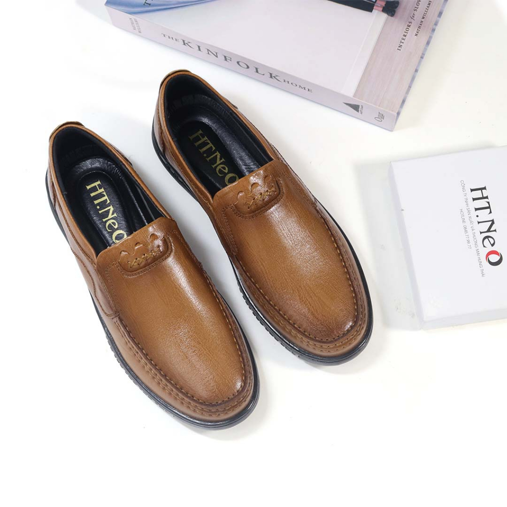Giày lười nam da bò HT.NeO . Giày bánh mỳ đế bằng  cao su mềm dẻo da bò thật phong cách 4 mùa thoải mái tiện lợi GDN2616