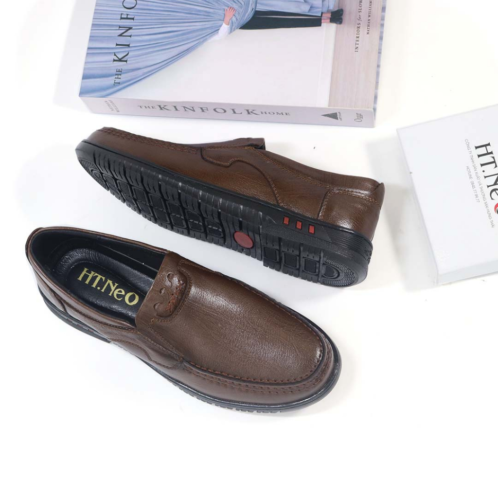Giày lười nam da bò HT.NeO . Giày bánh mỳ đế bằng  cao su mềm dẻo da bò thật phong cách 4 mùa thoải mái tiện lợi GDN2616