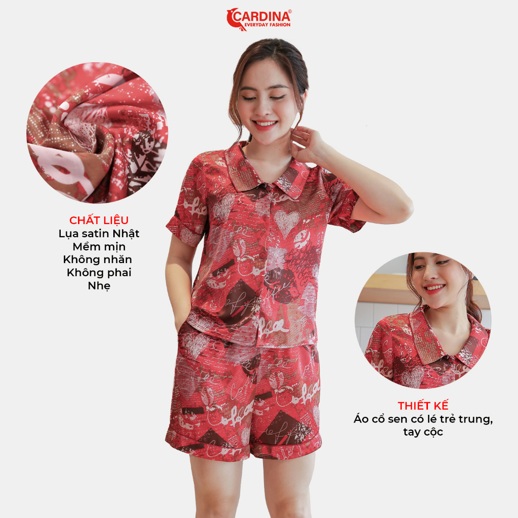 Đồ Bộ Nữ 𝐂𝐀𝐑𝐃𝐈𝐍𝐀 Pijama Chất Lụa Satin Nhật Cao Cấp Quần Đùi Áo Cộc Tay Họa Tiết 3Pi01