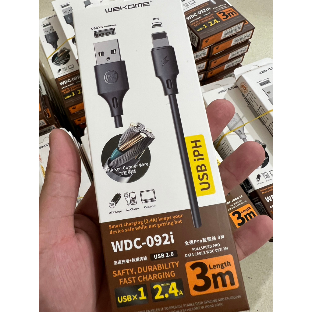 Cáp sạc WDC-092i sạc siêu nhanh 2.4A siêu bền , siêu dài 3M